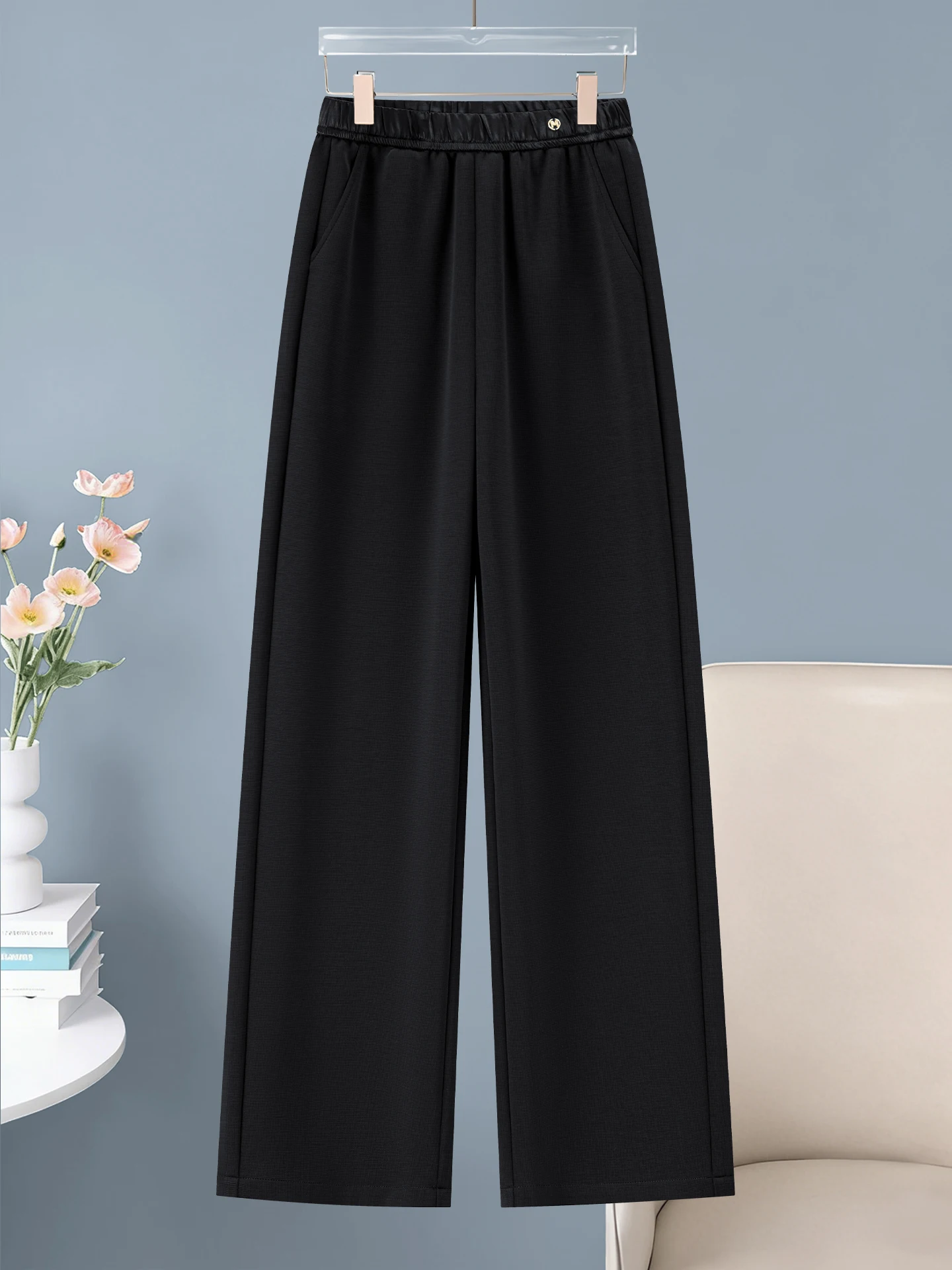  High Waist Wide Leg Pants Women's Casual Loose Drapey Straight Leg Trousers Spring Summer New Style Elastic Slimming