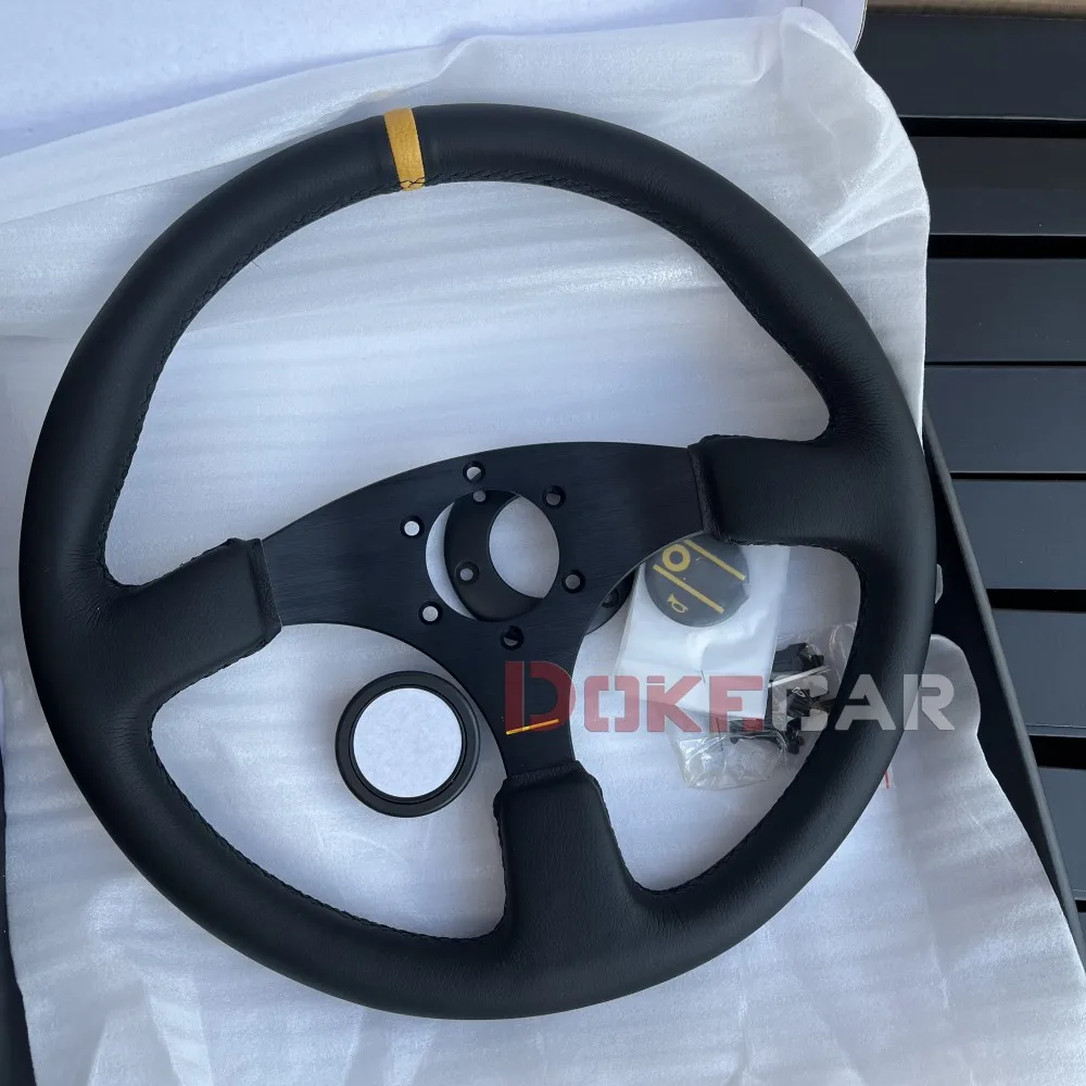 refitting racing 14 inch 350mm flat drift steering wheel Leather Yellow Style steering wheel