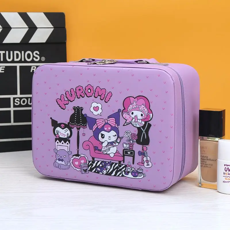 Hello Kitty Kuromi Anime Kawaii Sanrio Makeup Case Cute Cartoon Cinnamoroll Desktop Large Pu Mirror Storage Box Toys for Kids