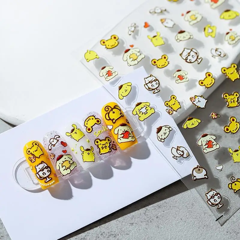 Kawaii Sanrio Hello Kitty Stickers Cartoon Cute Pom Pom Purin 5D Nail Stickers Student Waterproof Decorate Nail Stickers Gift