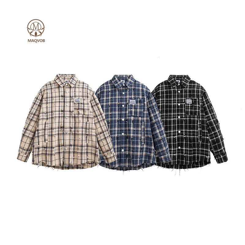 

MAQVOB EU US Size High Quality Sprin Autumn Vintage Plaid Shirt Unisex Long Sleeve Turn-down Collar Top Vintage Flannel Shirt