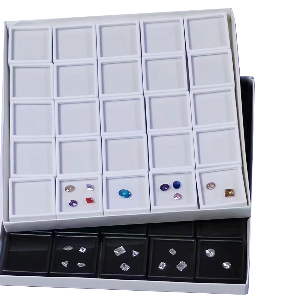 Lots of 25Pcs Diamond Jewelry Storage Box 5cm Gems Organizer Case Stone Display Packaging Box Tray Pendant Charms Jewellery Box