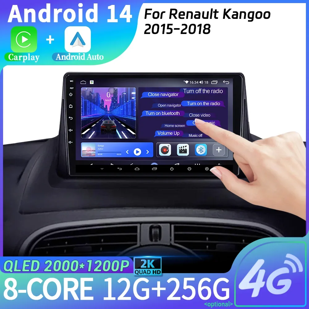 

For Renault Kangoo 2015-2018 Android 14 Car Radio Multimedia Navigation Wireless Carplay 4G GPS Stereo System GPS Touch Screen