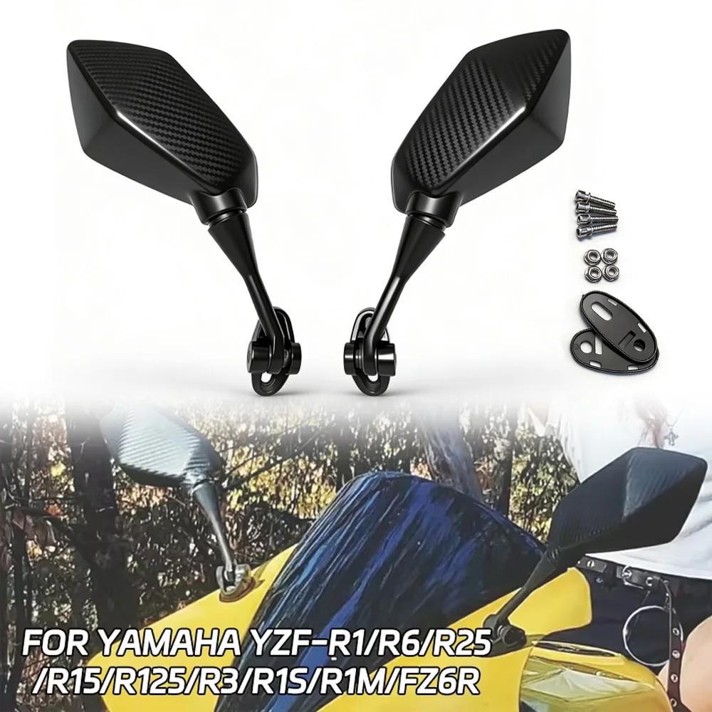 

For Yamaha YZF R1 R6 R25 R15 R125 R3 R1S/M FZ6R Original Mirrors Motorcycle Scooter Rear View Mirror Carbon Look Black Rearviews