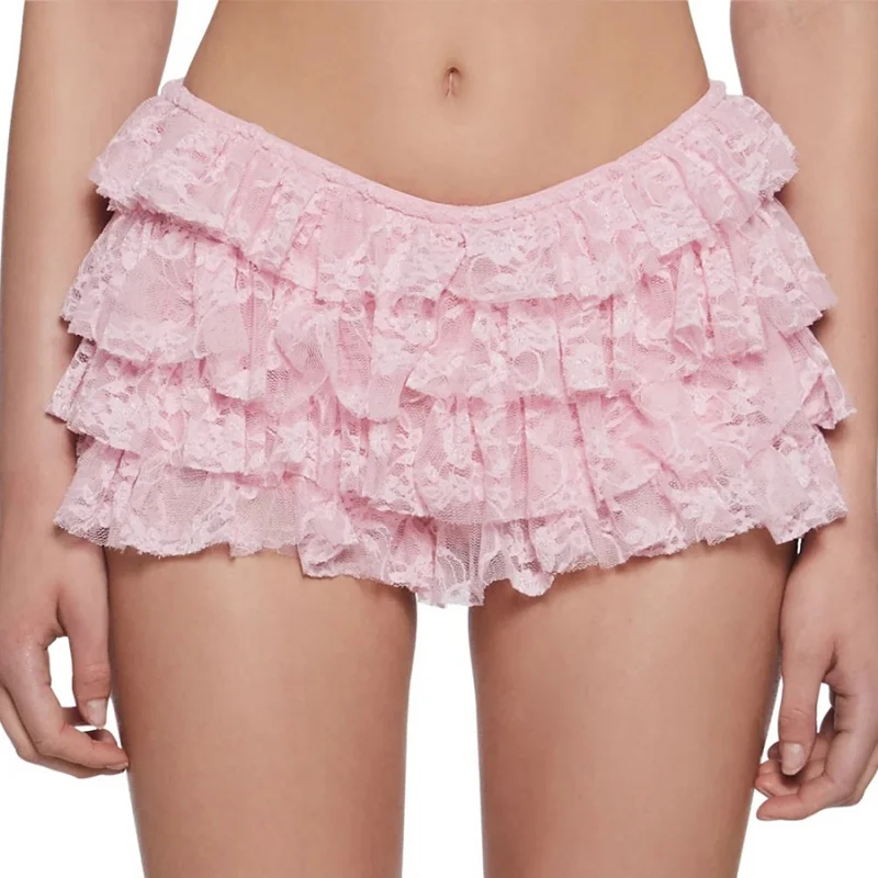 Women Ruffle Lace Bloomers Shorts Elastic Waist Y2K Aesthetic Short Pants Casual Gothic Kawaii Shorts Summer