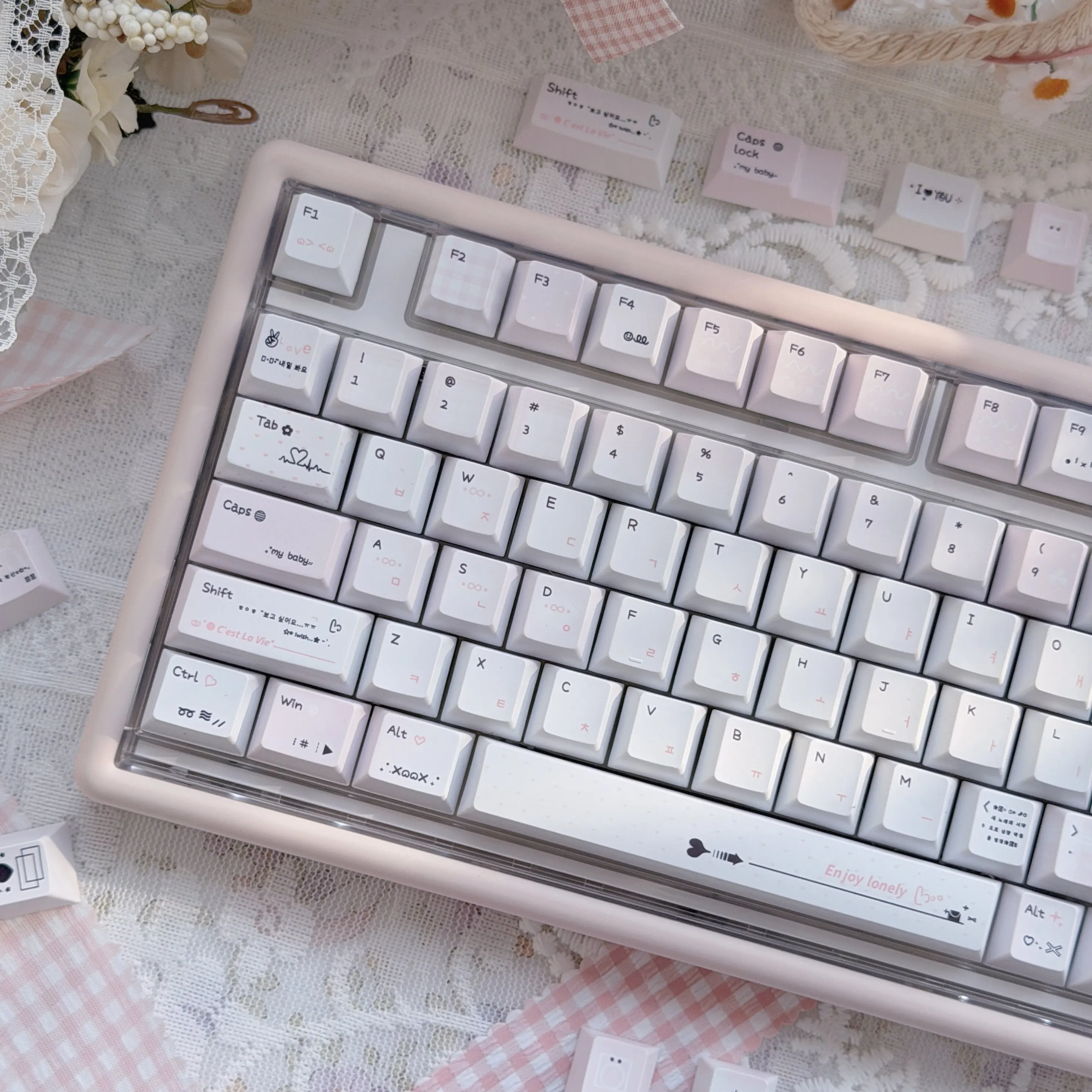 130 Key Pink Keycaps Ins Style PBT Five-Sided Sublimation Cherry Profile Minimalist Keycap for MX Switches Mechanical Keyboards