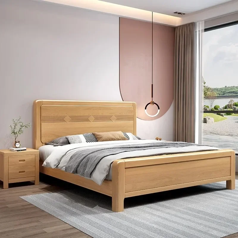 New Chinese style all solid wood beech bed 1.8 meters master bedroom double bed Nordic 1.5/1 home bedroom single