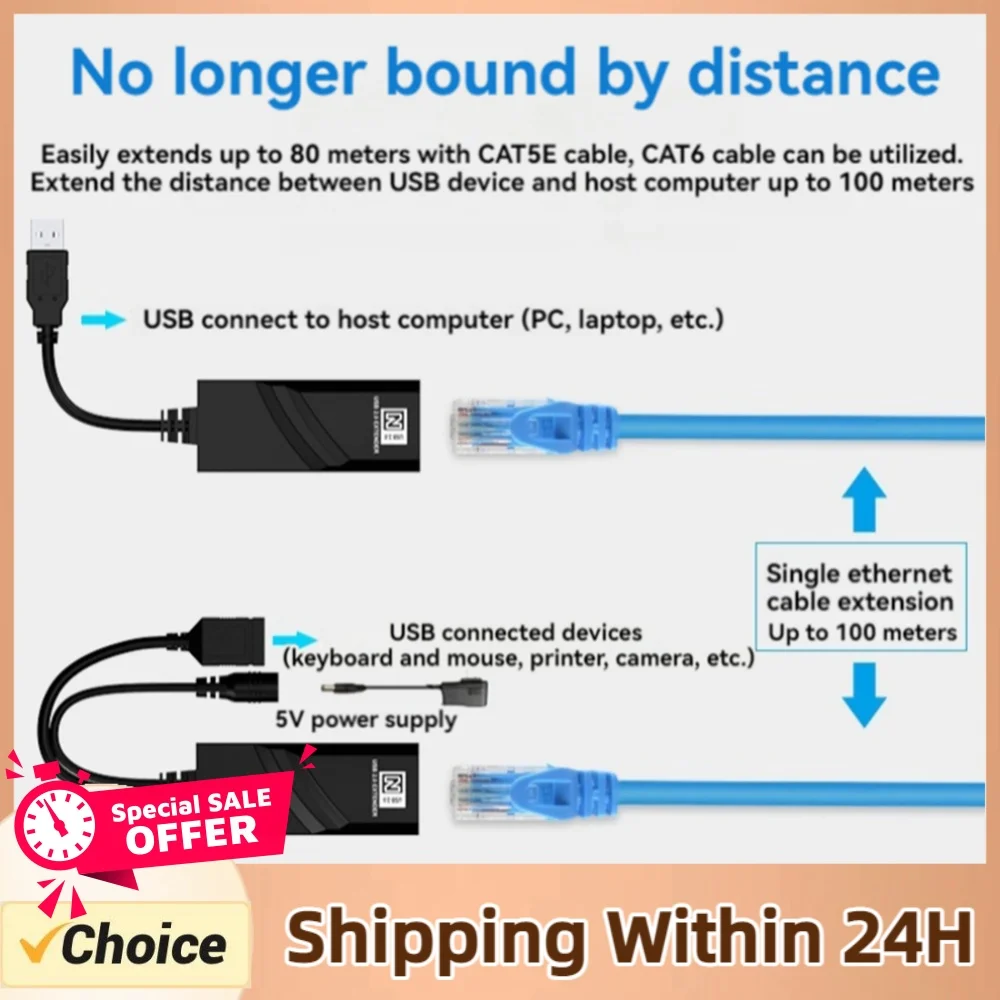USB Ethernet Extender Plug and Play USB 2.0 Network Cable Extender To RJ45 Over Cat5 Cat5E Cat6 for Camera Mouse Keyboard
