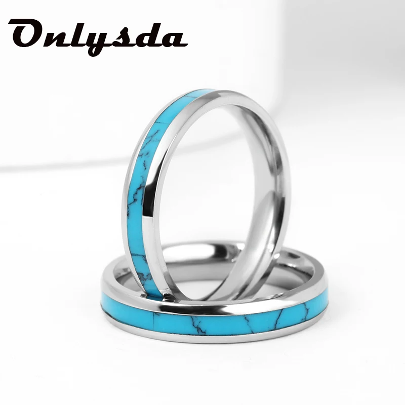 316L edelstahl Europäischen Einfache Stil Blau Hochzeit Band Ringe Für Frauen Engagement Minimalismus ring Feine Paar Schmuck V157