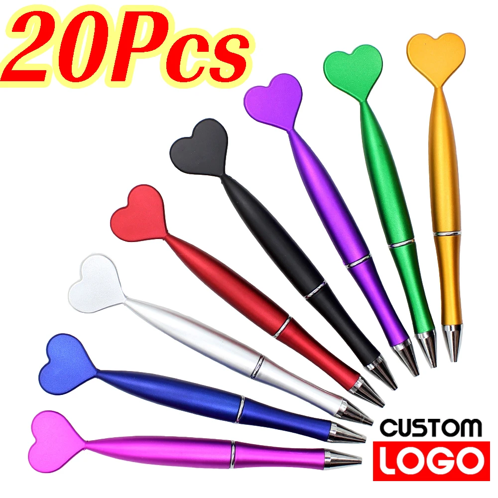 

20Pcs Heart Shaped Ballpoint Pen Custom Logo Love Plastic Ball Pen School Office Writing Stationery Student Gift Pens