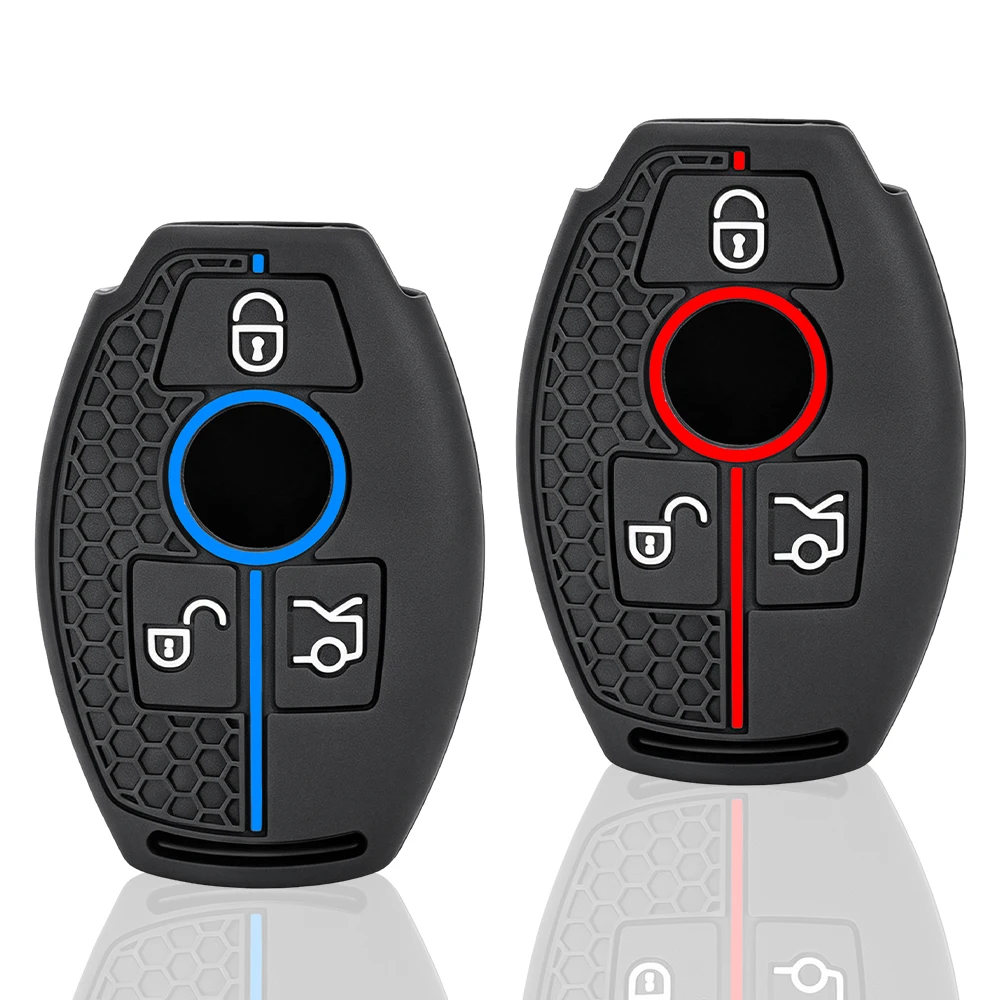 New Silicone Car Key Fob Case Cover Chain 2 Buttons For Mercedes Benz A B G GLA GLC GLK Class W176 W246 W463 X156 X253 C253 X204