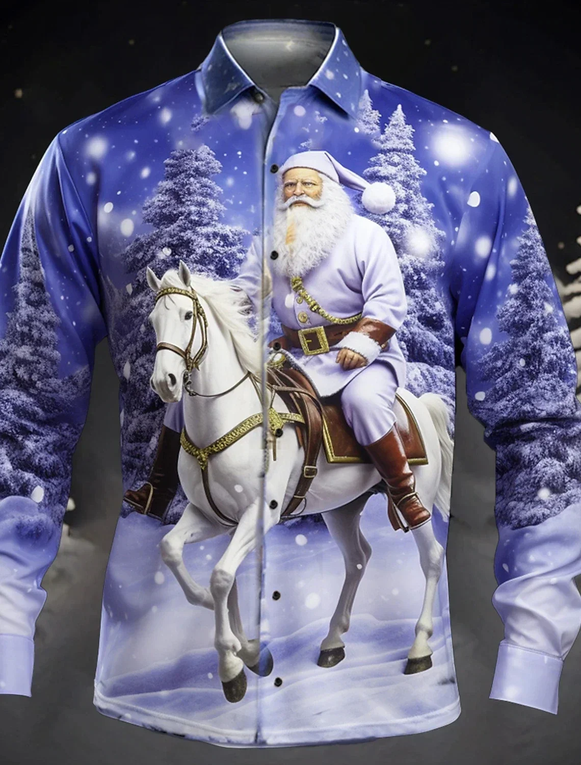 Modieus herenoverhemd bedrukt Kerst klassiek Kerstman modieus high-end herenoverhemd met lange mouwen voor straatfeesten f