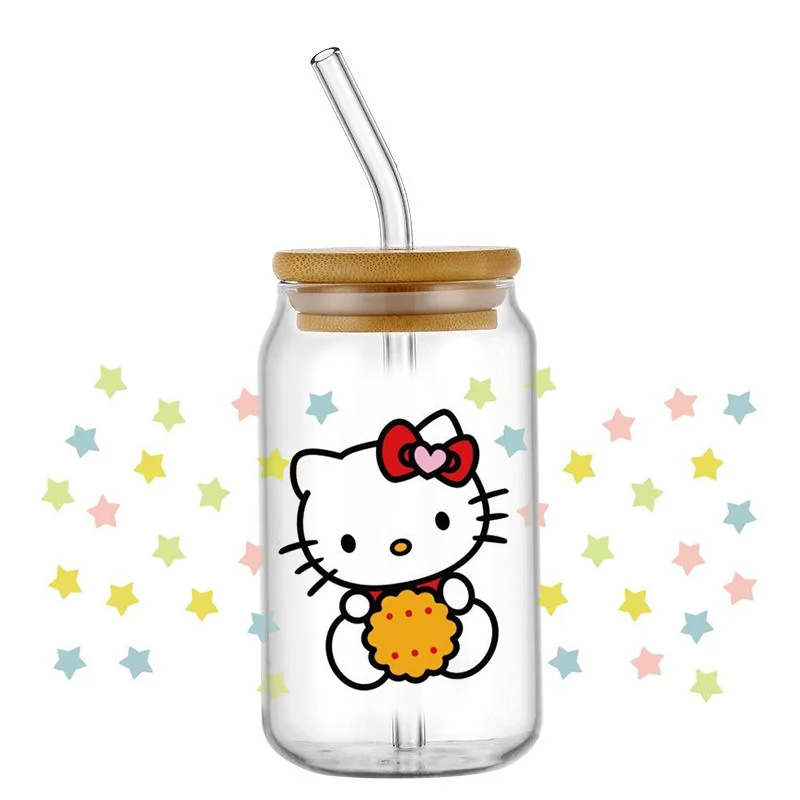 popular Kitty design 16oz 3D uv dtf sticker For Libbey 16oz Can Glass 3D Waterproof UV DTF Coffee Can Wrap Libbey Glass Wrap