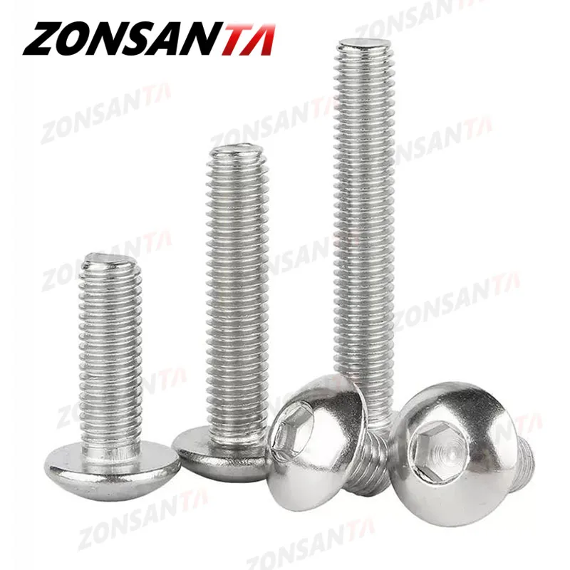 M2 M2.5 M3 M4 M5 M6 M8 M10 304 Stainless Steel Round Pan Head Hex Socket Screws Mushroom Head Hexagon Socket Button Head Bolt.