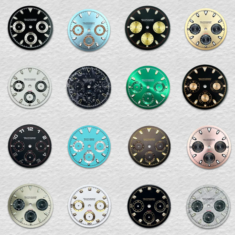 

29.5mm S Logo Panda Dial Fit Vk63 Movement Green Luminous Dial Watch Modification Accessories