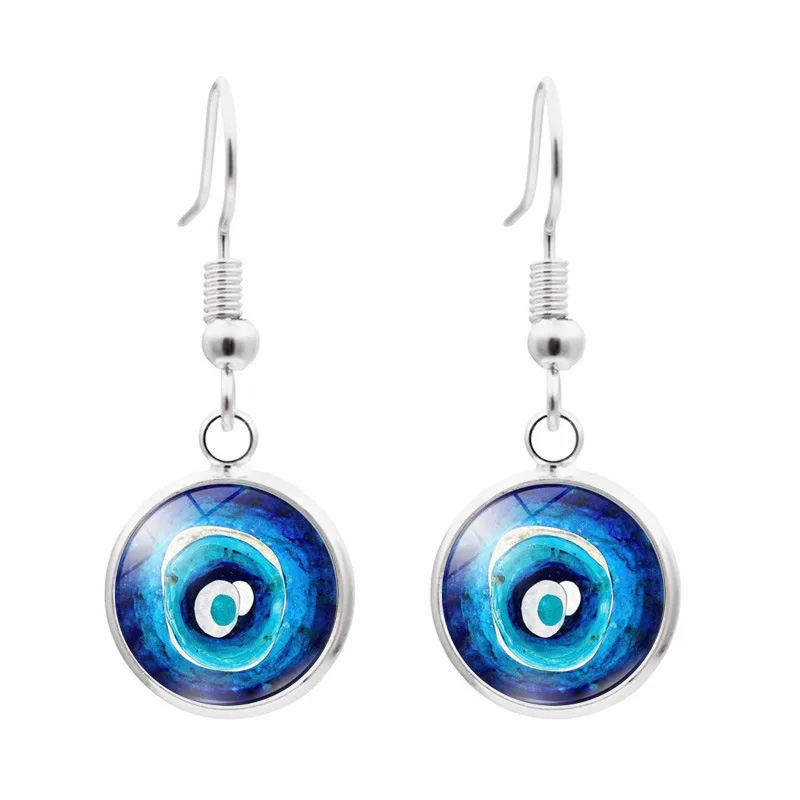 Spiritual Protection Round White Pink Blue  Evil Eye Leverback Drop Earrings For Women Teen Murano Glass Turkey