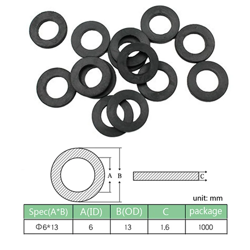 ABRU-M6 Black Plastic Rubber Flat Washer Plane Spacer Insulation Gasket Ring For Screw Bolt