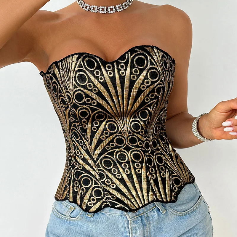 New Corset Sexy Women Strapless Tops Slim Fitted Drawstring Shapewear Vest Fashion Night Out Corsets Party Clothing Rave Bustier