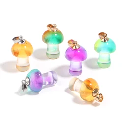 2Pcs 26×16mm Lampwork Mini Mushroom Pendant Colorful Transparent Crystal Pendant For DIY Charm Jewelry Accessories Wholesale