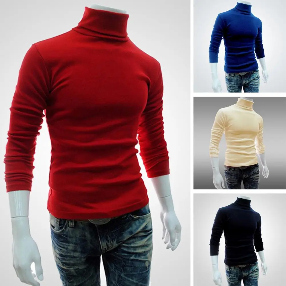 Chic  Tops Half-high Collar Pure Color Elastic Men Tops Slim Fit Fitness Men Shirt for Gym