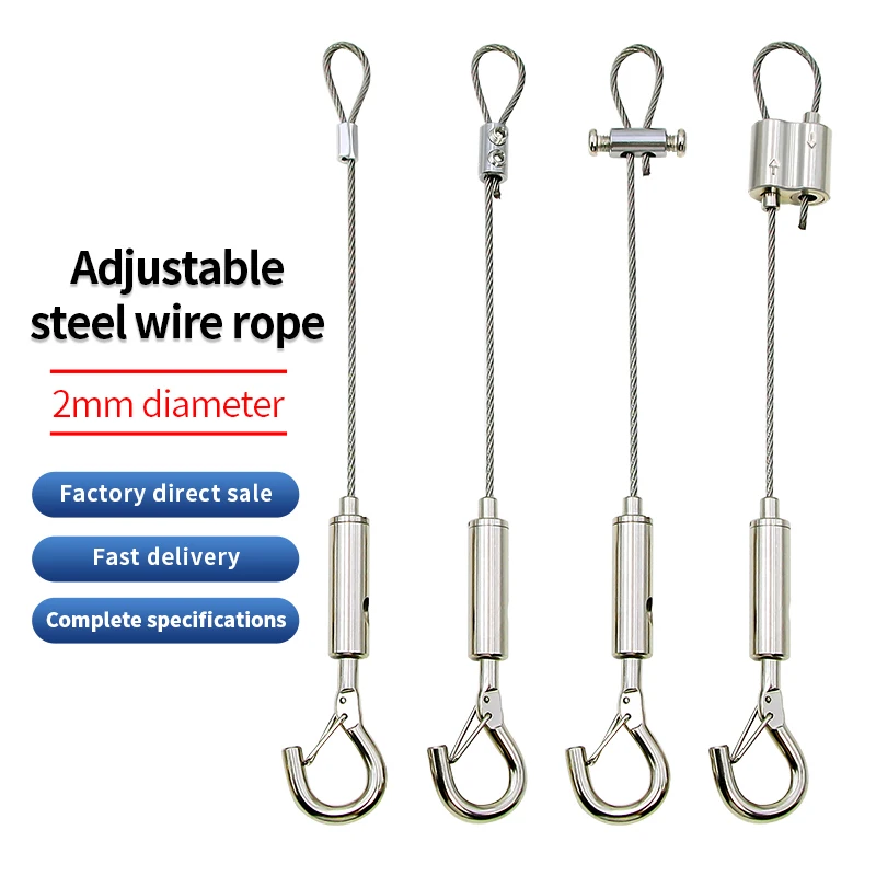 2PCS 2mm Stainless Steel Wire Rope Double Head Adjustable Safety Hooks Wire Lanyard Cable Locker Picture Hanging Rope