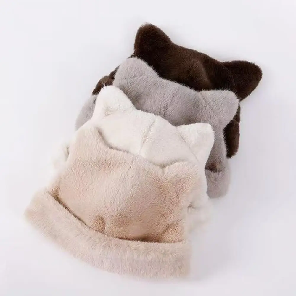 Gorro de esquí cálido para mujer, gorro de piel de zorro sintética, gorro de oso de peluche para mujer, gorro con capucha, protección para los oídos, sombreros de invierno, gorro de piel de imitación