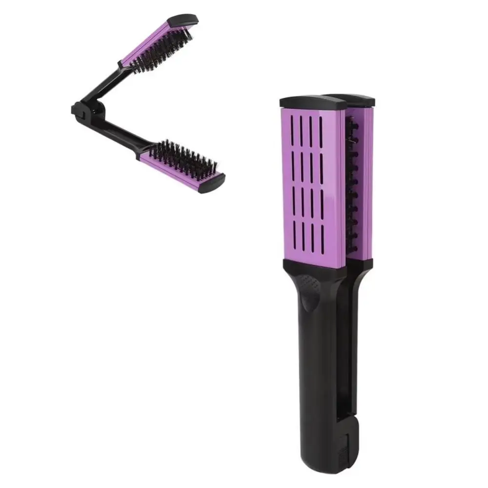 

Bristle Hairdressing Straightener Dual Purpose V-Shape Hairdressing Clamp Comb Anti-slip Nylon Bristle Curling Plywood Comb