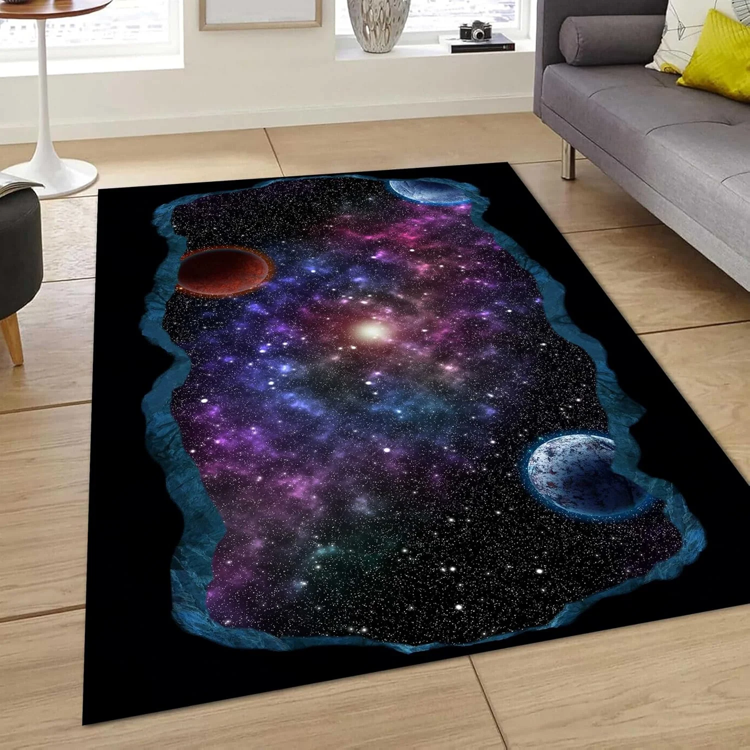 Alfombra de cielo estrellado, galaxia, alfombra de espacio exterior, alfombras de sala de estar con ilusión óptica 3D, alfombra de sala de juegos para dormitorio infantil