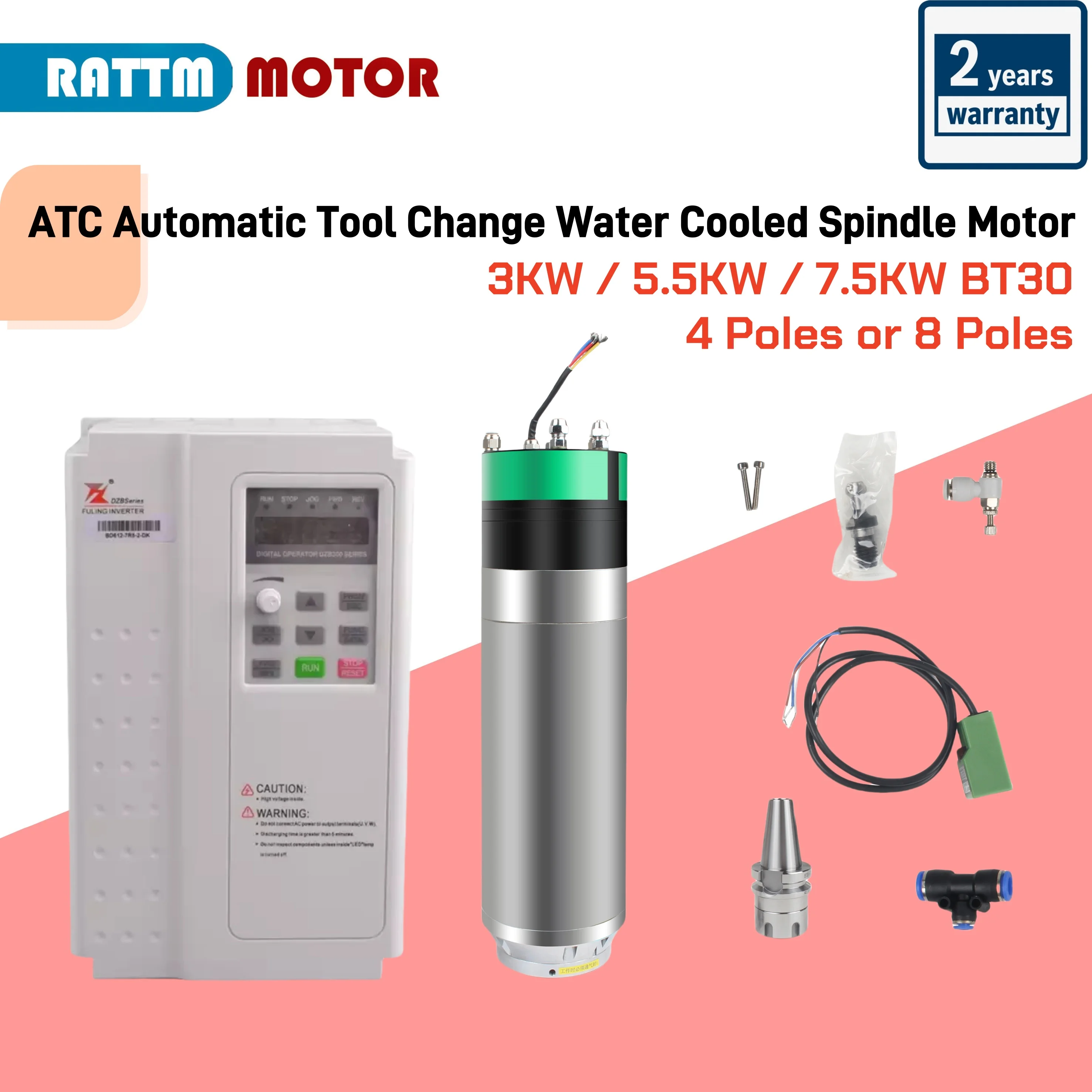 

CNC Router Milling Kit 3KW 5.5KW 7.5KW BT30 ATC Automatic Tool Change Water Cooled Spindle Motor w/ 5.5KW Fuling VFD 220V 380V