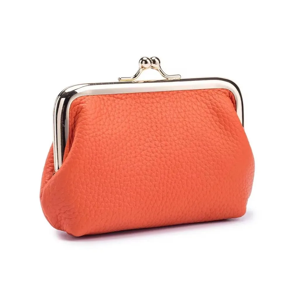 Lady Coin Wallet Cowhide Mini Coin Purse For Women Lady Small Bag Lychee-patterned Clip With Card Slots Woman Coin Wallet