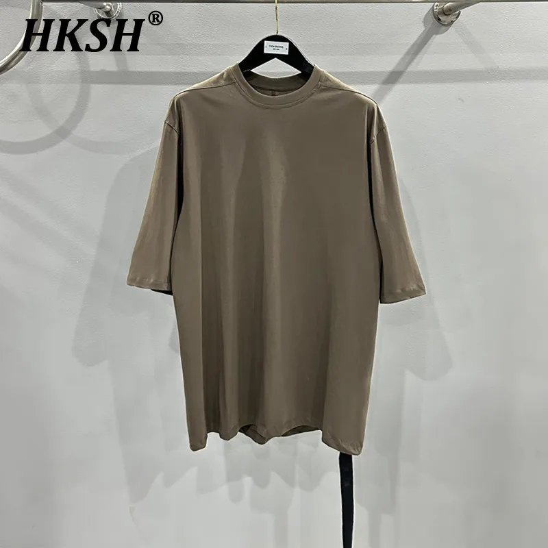 HKSH Spring Summer New Men's Tide Streetwear Cotton Solid Color Loose RO Style Short Sleeves Large Tees Chic Dark T-shirt HK2008