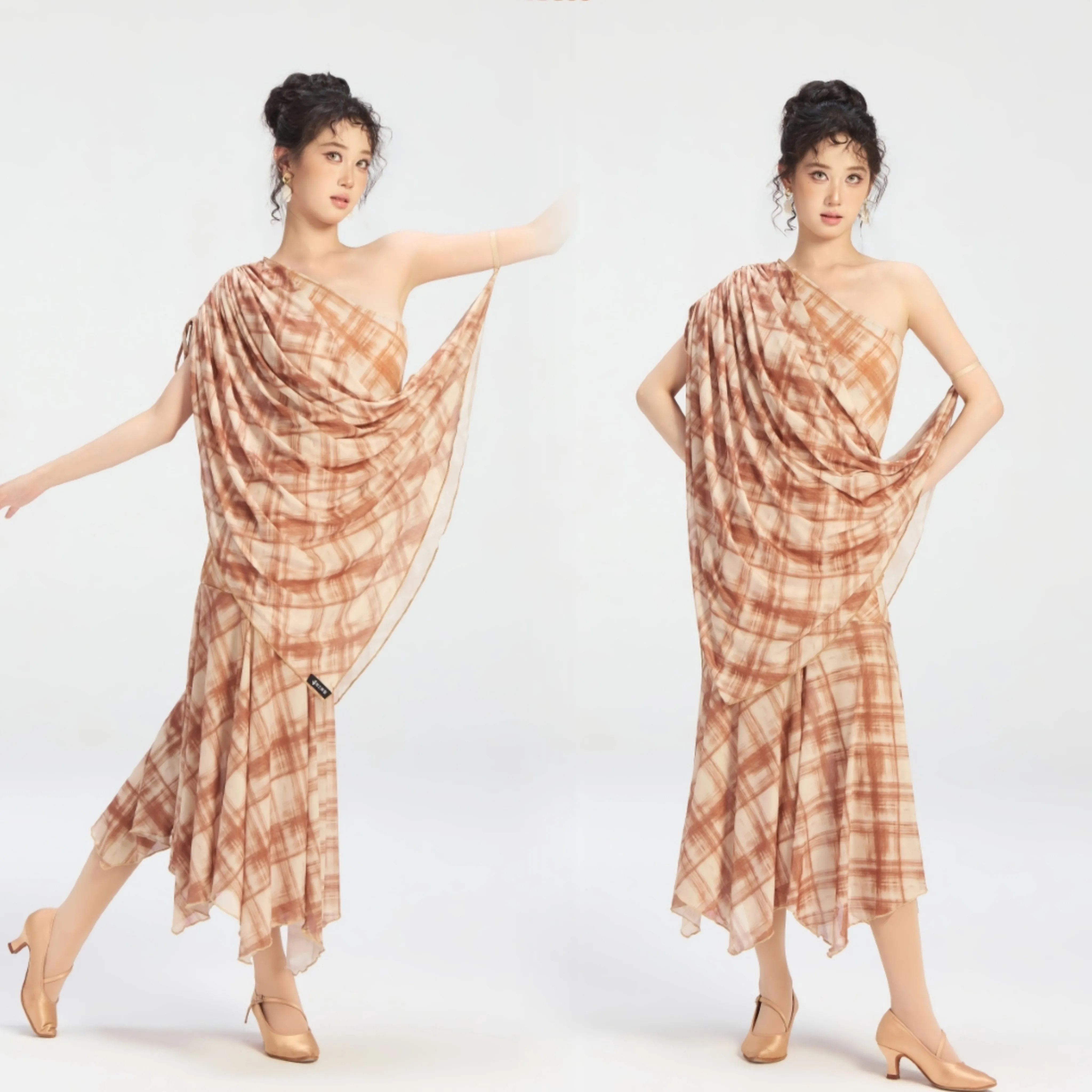2026 Sexy Modern Dance Clothes For Women Slant Shoulder Top Irregular Skirt Performance Costumes Ballroom Dance Dresses DN24388