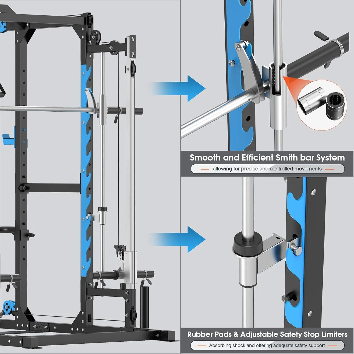 Cage Rack with Cable Crossover/Smith Machine System, LAT-Pull Down System,Squat Rack and More Training Att