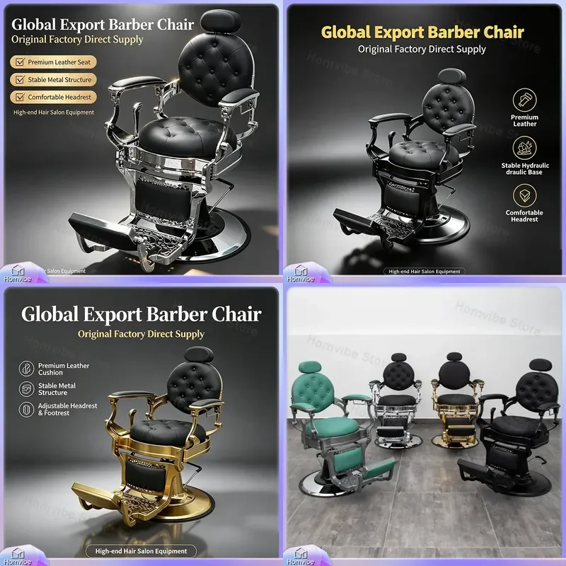 for Manufacturer Foreign Trade Barber Chair Hairdressing Shop Retro Oil Head Hairdressing Chair Lowered Shaving Salon Hair