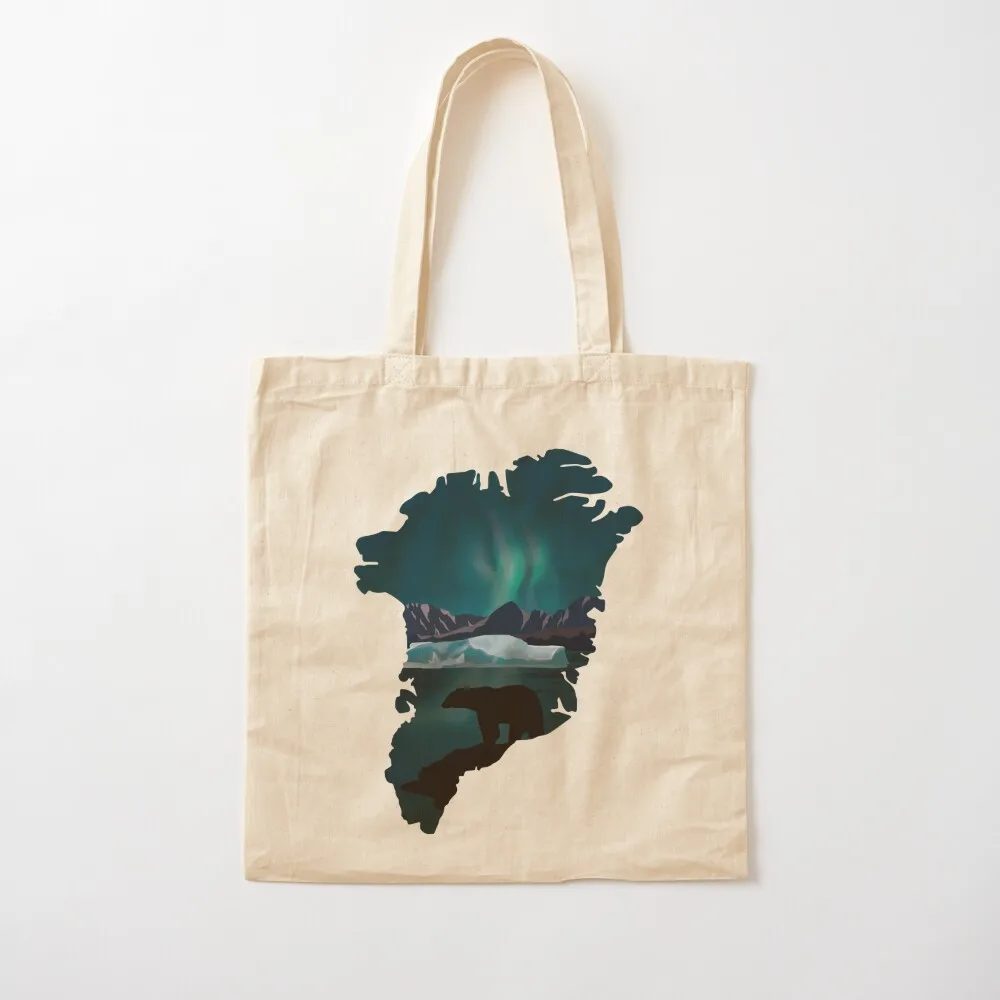 Greenland, map and landscape Tote Bag reusable shopping bag Shopper bag Canvas Tote