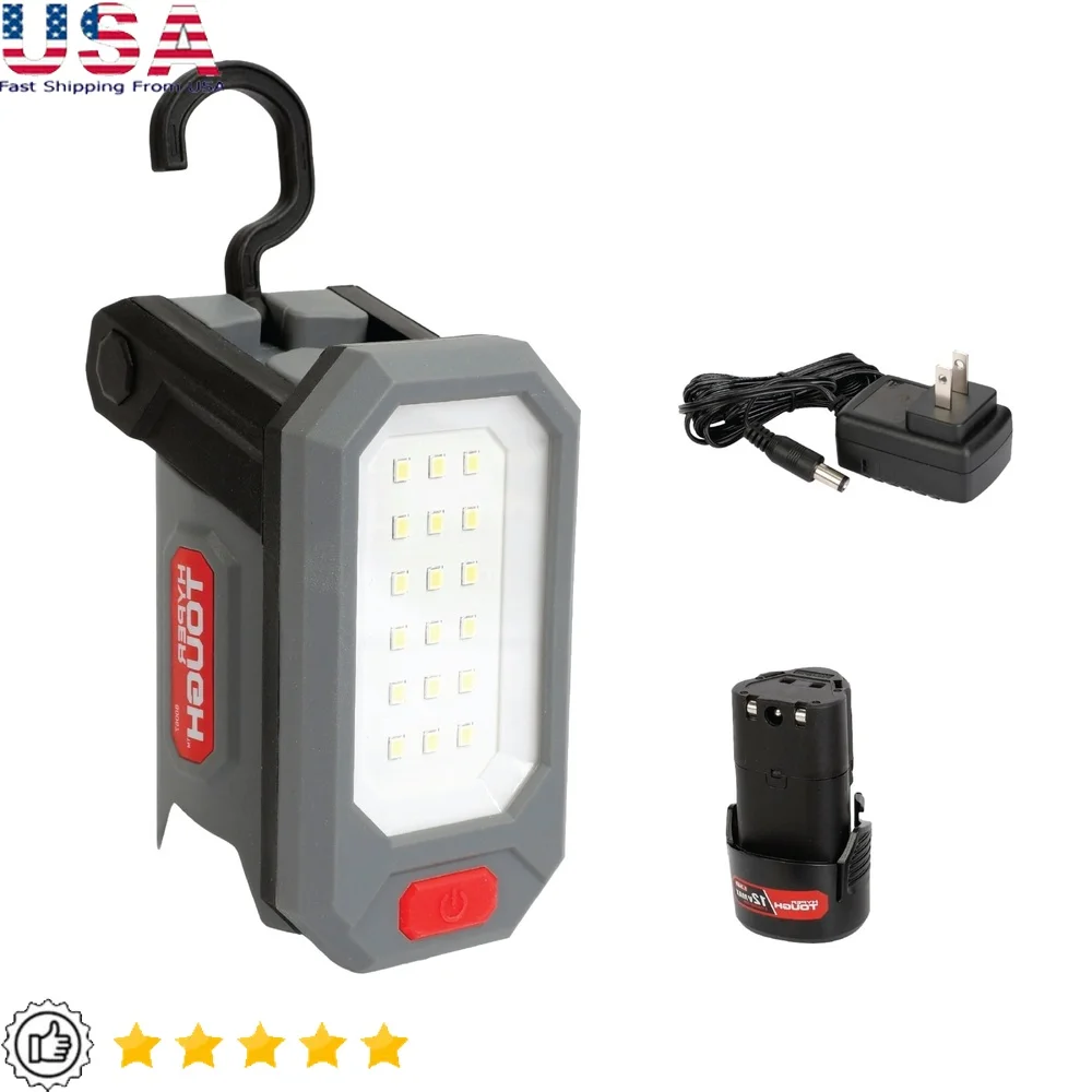 

12V Max 800-Lumen Cordless LED Work Light with Magnetic Base Pivoting Holder Battery Charger 3 Brightness Modes Adjustable Hook