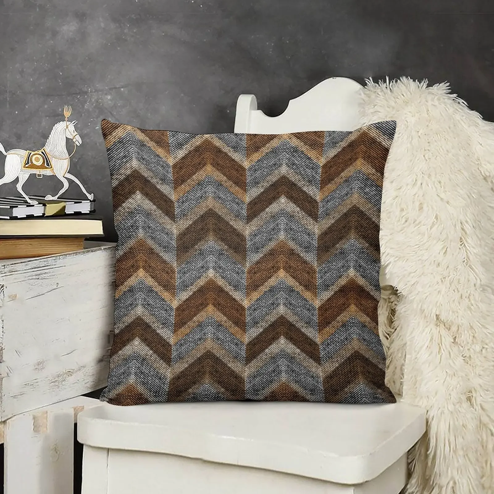 Textured, zigzag, gray and brown. Throw Pillow Decorative Cover For Living Room Throw Pillow Covers Luxury Sofa Cushions pillow