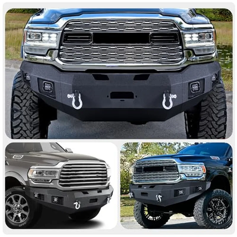 Heavy Duty High Strength Powder-Coated Steel Front Bumper With Screw-On Tow Hook Black Fit 2500/3500 2019-2024