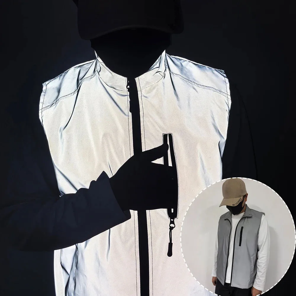 Men Reflective Vest Lightweight Stand Collar Sleeveless Jacket Spring Summer Popular Outdoor Running Cycling Sports Waistcoat