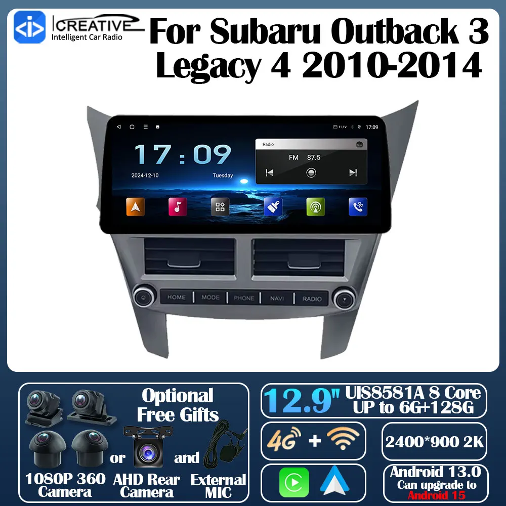 Android 13 Car Radio For Subaru Outback 3 Legacy 4 2010-2014 Ultra-thin Screen Carplay Auto Multimedia Stereo 360 Camera NaviGPS