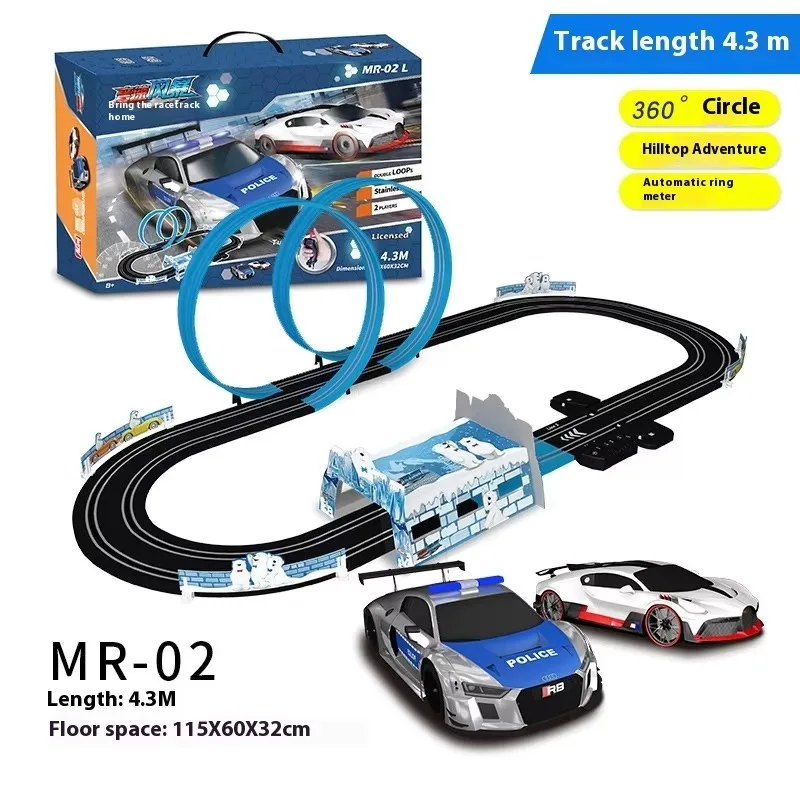 1::64Electric Rail Car Double Remote Control Car Racing Track Autorama Circuit Voiture Electric Railway Slot Race Car Kid Toys