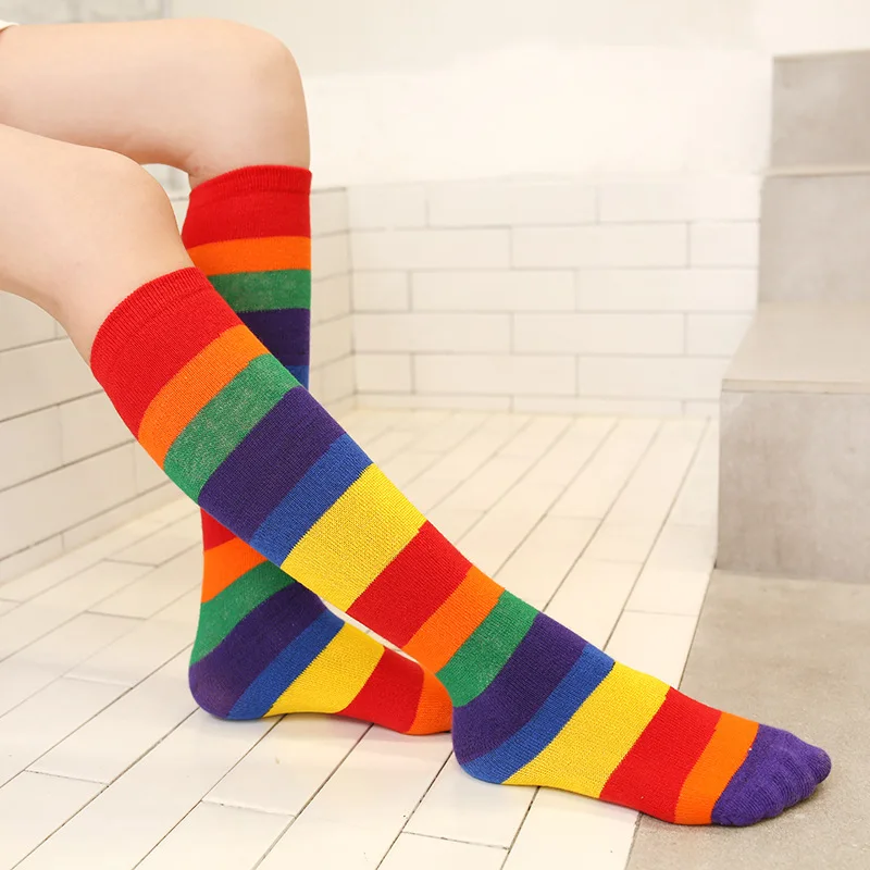 Spring and Autumn Children\'s Fashion Colorful Striped Comfortable Breathable Above The Knee Stockings for Boys and Girls