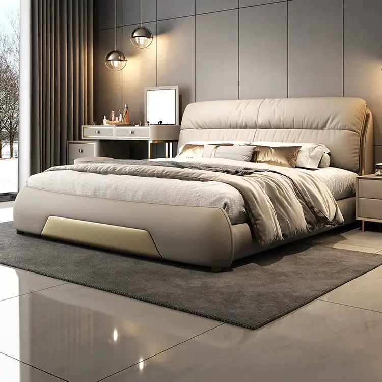 

Bedroom Furniture Soft Up-holstered Beds king Size Double Bed Frame Box Leather Set with Mattress Design