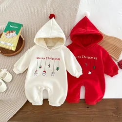 Korean Christmas Baby Romper for Boys Girl Clothes Fleece Thicken Infant Jumpsuit Fashion Hooded One-Piece Onesie Toddler Outfit