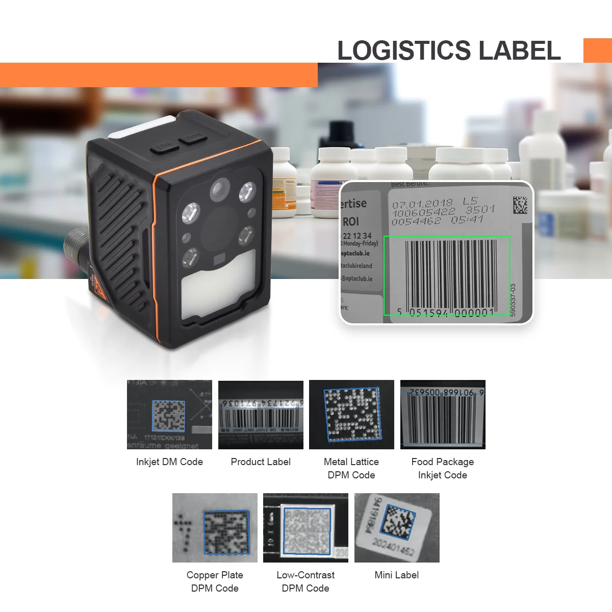 2048x1536 60fps Autofocus 3.1MP Pharmaceutical Binary Code Pharmacode Reading AI-Powered Code Reader for Medical Automation
