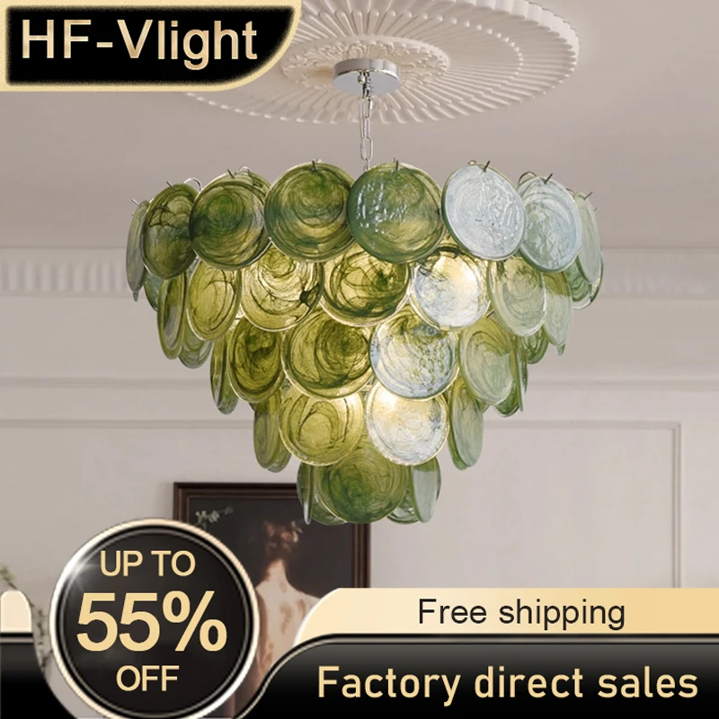 

Elegant Mulano Green Blue Pink Glass LED Ceiling Chandelier Lighting,Lustre Art Decoration Hanging Lamps Living Room fixtures