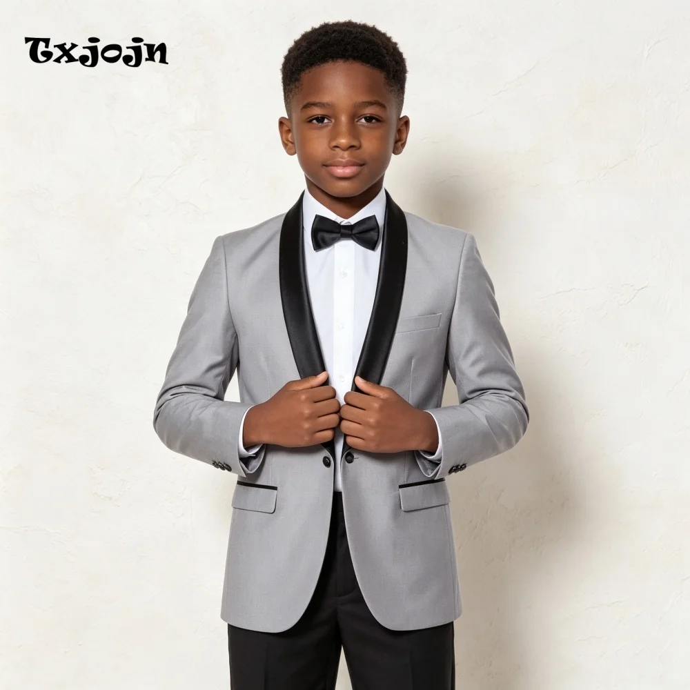 Formal Grey Boys Suit Fashion Wedding Tuxedos 2-piece Set Trend Pointed Collar Jacket Single Button Blazer Pants for Party