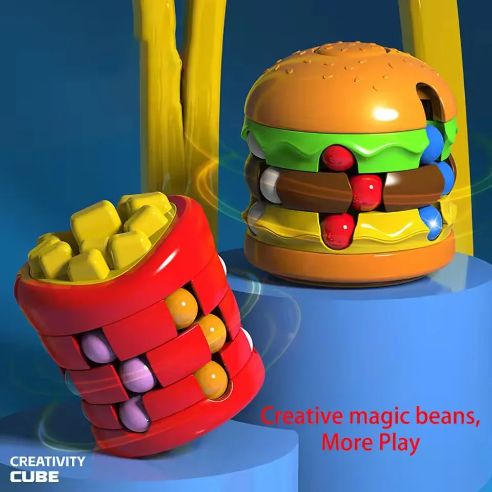 Hambúrguer batatas fritas feijão mágico alívio do estresse fidget espiral rolo bola brinquedo criativo educacional para crianças