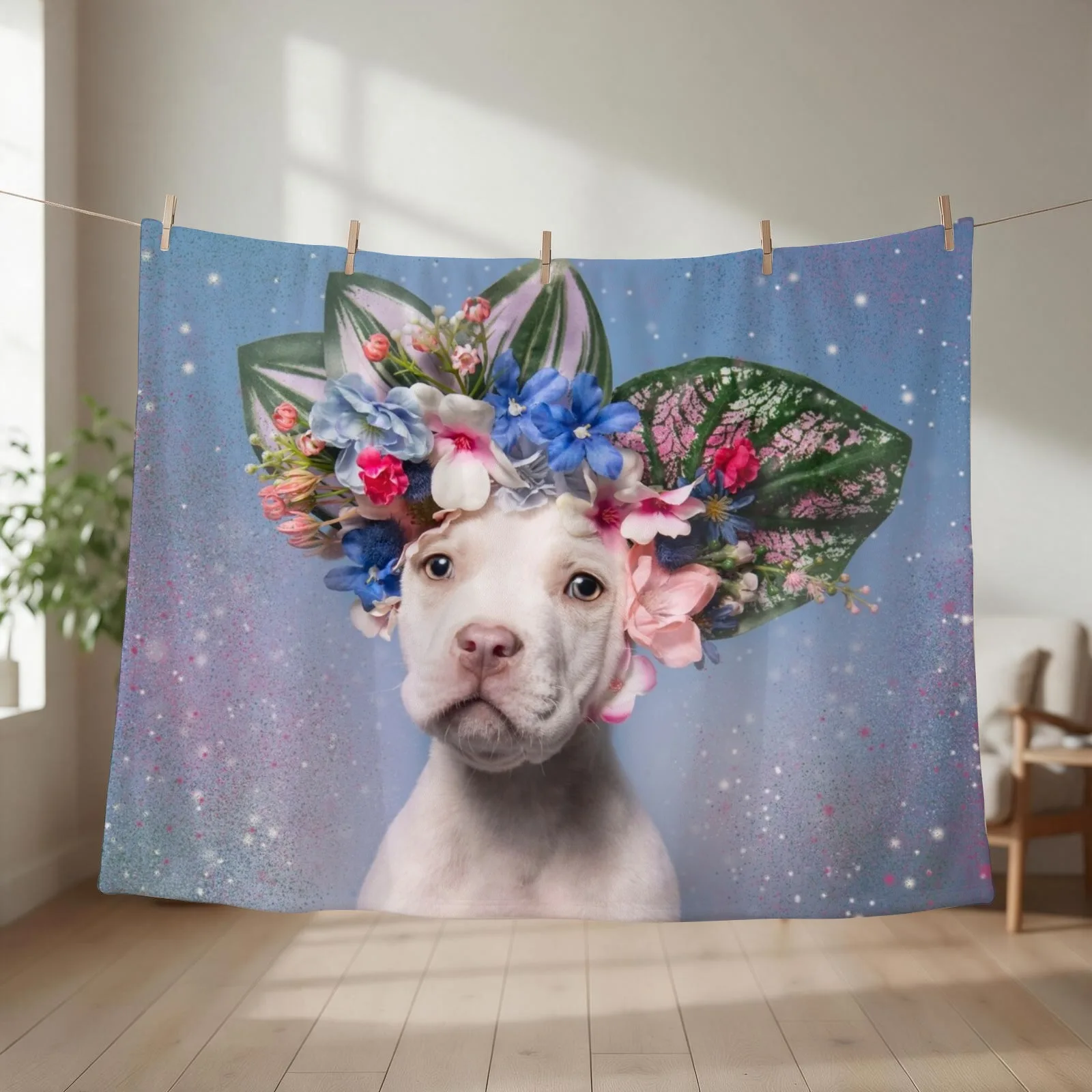 Pit Bull Flower Power, Apollo Throw Blanket heavy to sleep Soft Plush Plaid Bed linens warm winter Blankets