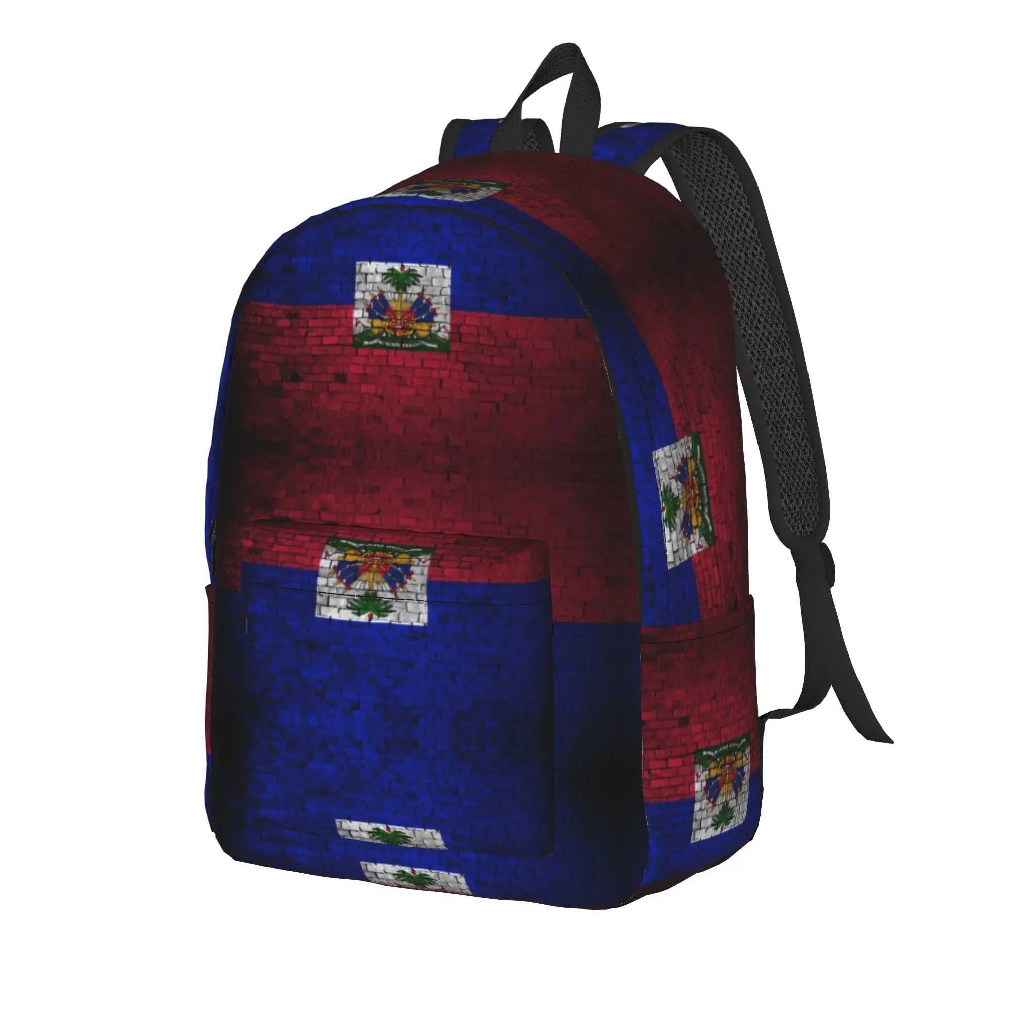 Vintage Brick Wall Haiti National Flag Backpack  Workout Backpacks Male Streetwear School Bags Colorful Soft Rucksack